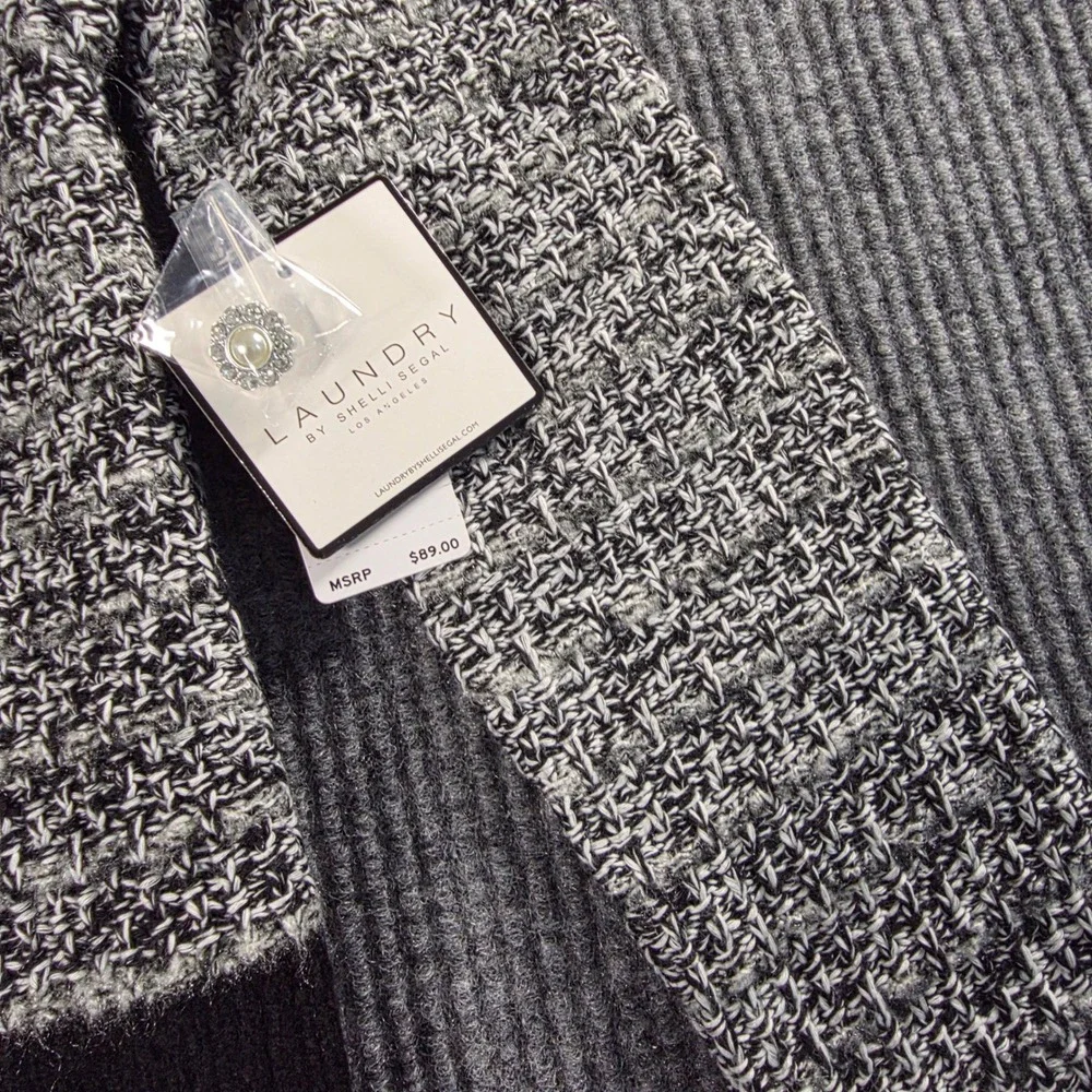 Laundry by Shelli Segal Black White Tweed Knit Cardigan Pearl Button‎ Sweater XS